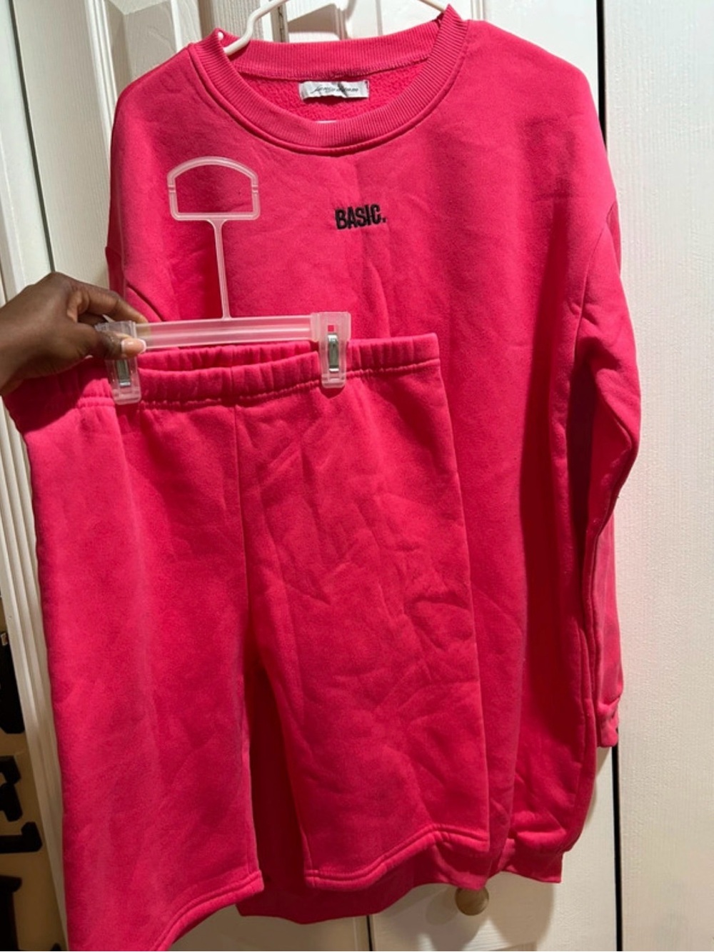 Women's Crewneck Sweater Set in Hot Pink